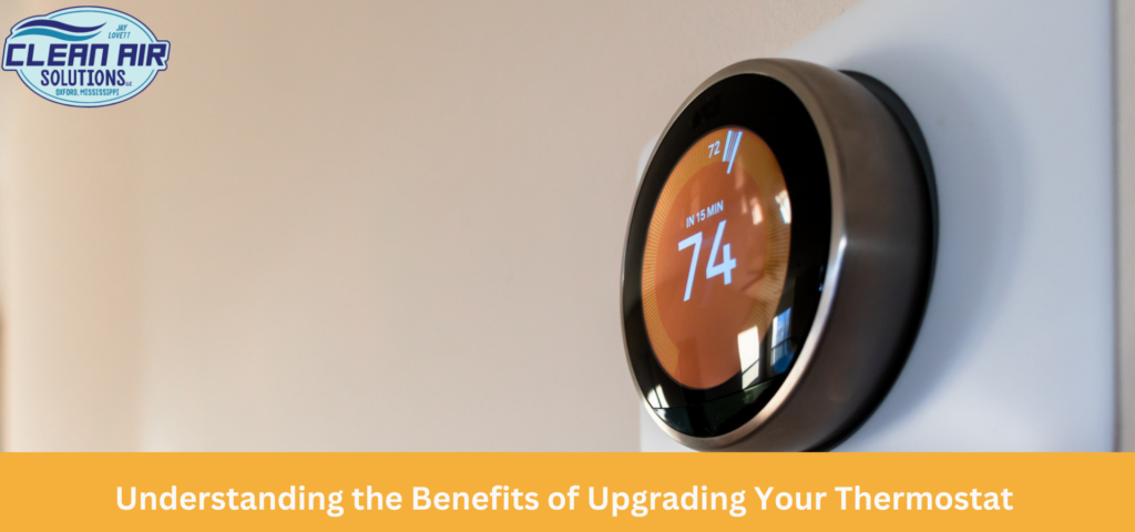 Smart thermostat installed by Clean Air Solutions for improved home energy efficiency.